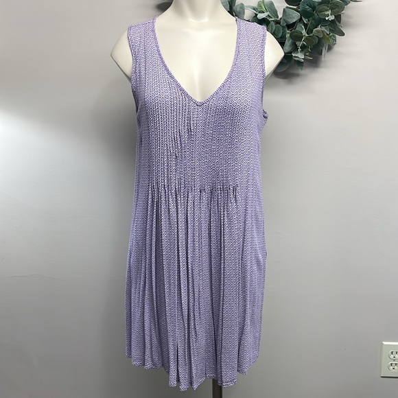 Old Navy Pleated Crepe Purple and White Print Sleeveless Dress S P - Picture 2 of 14